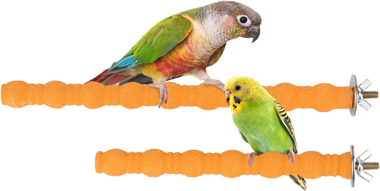 Hypeety 2PCS Wood Perch Stand Paw Grinding Stick Toy Pet Bird Cage Stand Platform for Bird Parrot Budgies Parakeet Cockatiels Cage Accessories (7in/10in) (Orange)