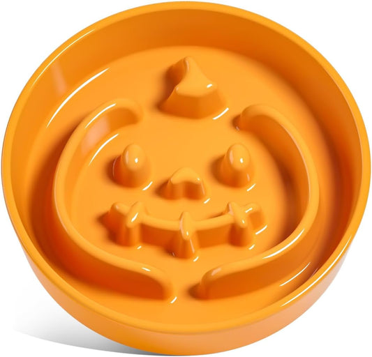 LE TAUCI Ceramic Puzzle Feeder Bowl Raised 1.5 Cup with Wood Stand for Small Medium Dog & Puppy, Fast Eating Food Dish,Pumpkin Orange