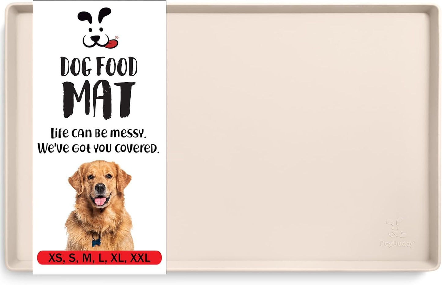 DogBuddy Dog Food Mat – Waterproof Dog Bowl Mat for Food and Water, Silicone Pet Feeding Mats for Floors, Non-Slip Placemat with High Edges for Dogs Bowls, Puppy Essentials (S: 19" x 12", Vanilla)