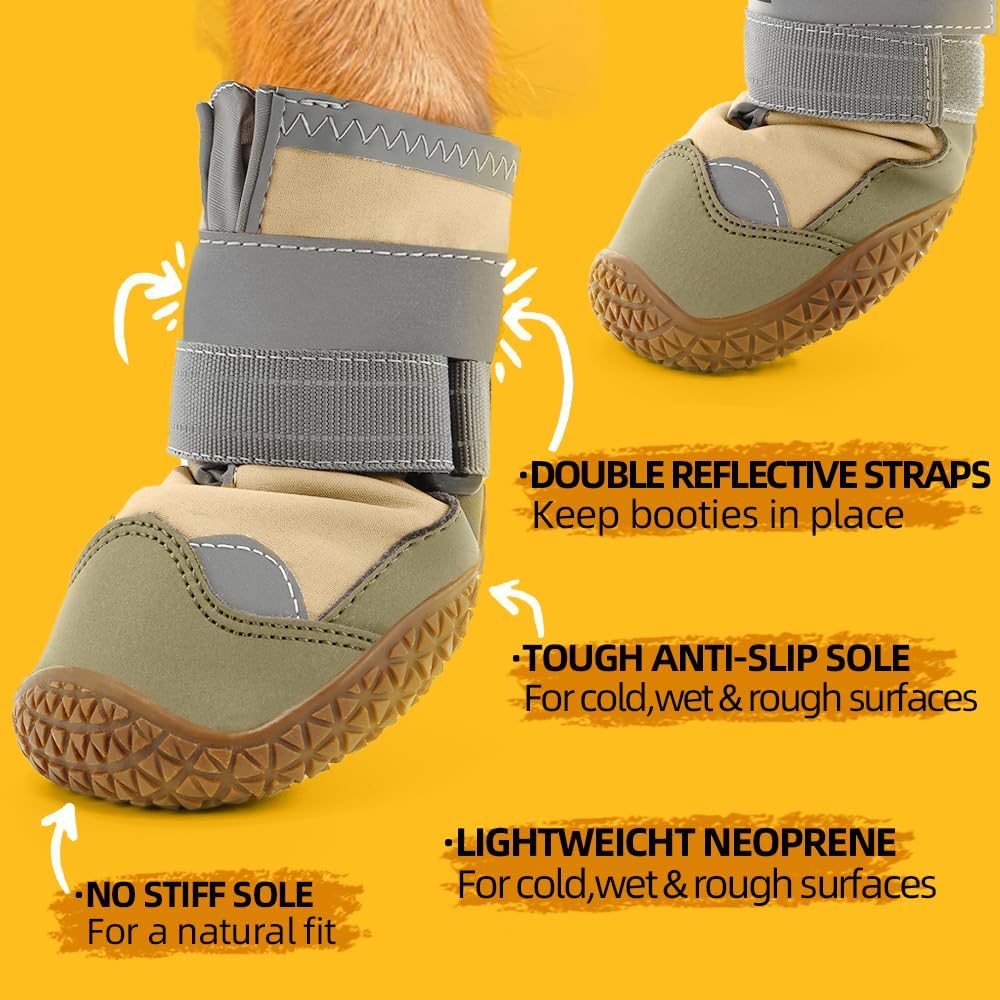 Dog Shoes for Large Dogs, Medium Dog Boots & Paw Protectors for Hardwood Floors, Outdoor Dog Booties for Hot Pavement Winter Snow Hiking, Waterproof Dog Shoes with Reflective Strips Size 5