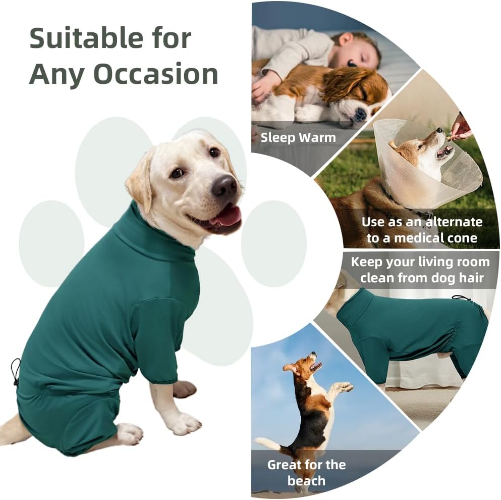 Dog Pyjamas PJS Sweater Clothes and Home Clothing Suitable for Large to Giant Breeds of Dogs, Dog Surgery Recovery Suit, Extra-Large Stretch Fabric, Four-Legged (Thin Dark Green, 6XL)