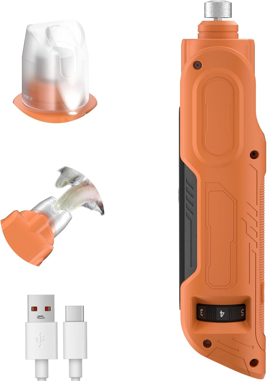 PAPIFEED High Torque Dog Nail Grinder Quiet - 6-Speed Adjustable Pet Nail Trimmer with 2 LED Lights & Dust-Proof Cover, Powerful Motor for Large/Medium/Small Dogs & Cats, Rechargeable - Orange