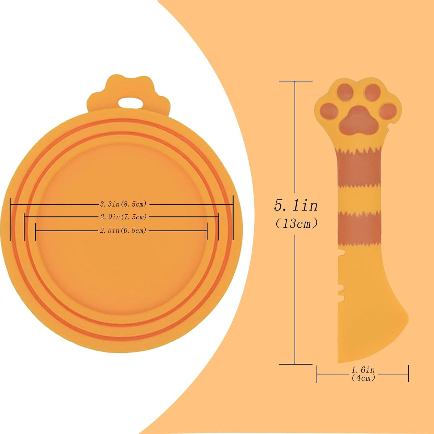 Food Can Spoon & Lids, One Multi-Functional Opener Spatula, 4 PCS BPA Free Silicone Universal Can Covers, Cute Paw Shape Spoon for Cat Dog Wet Food (Orange)
