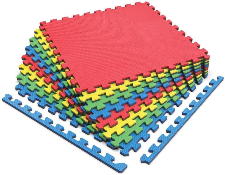 Norsk Reversible Kids Puzzle Play Mats 1/2" Thick EVA Interlocking Foam Tiles (Multicolor/Black 20 Tiles - 80 sq. Ft. 1/2" Thick)