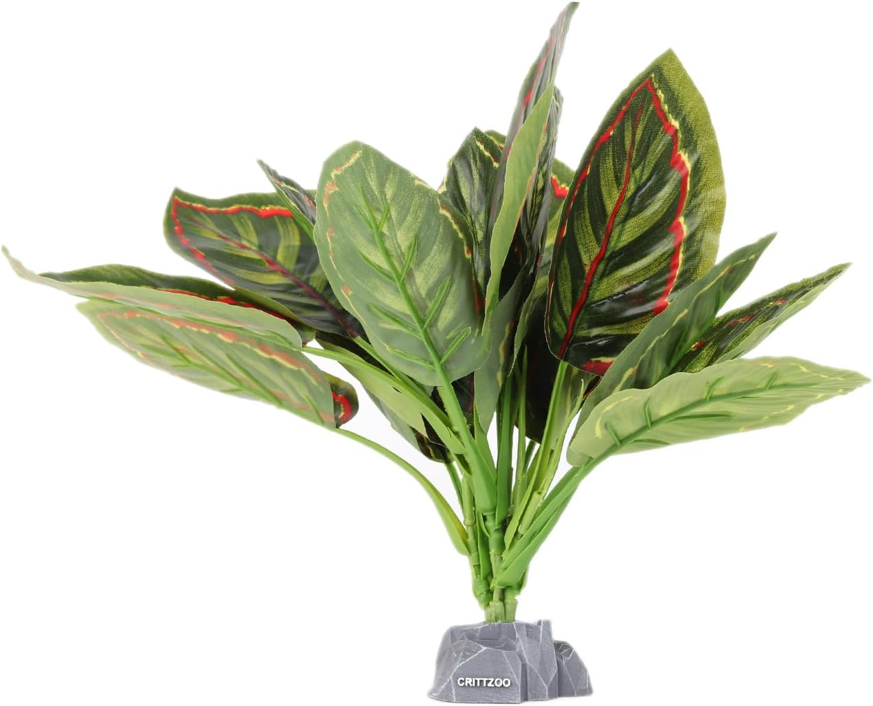 Reptile Terrarium Plants, Bearded Dragon Tank Decor Accessories For Ball Python Leopard Gecko Tree Frog Tarantula Lizard Corn Snake Tortoise Chameleon Crested Gecko - Fake Goeppertia Red Edge