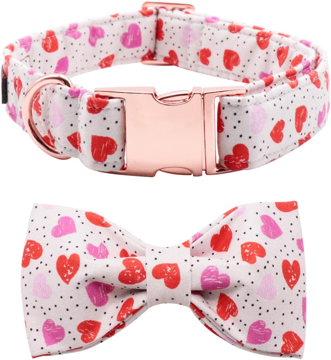 Lionet Paws Valentines Day Dog Collar with Bowtie, Dog Bowtie Collar with Metal Buckle for Dogs, Adjustable Comfortable Dog Collar Girl Boy Gift, XL, Neck 16-26 in