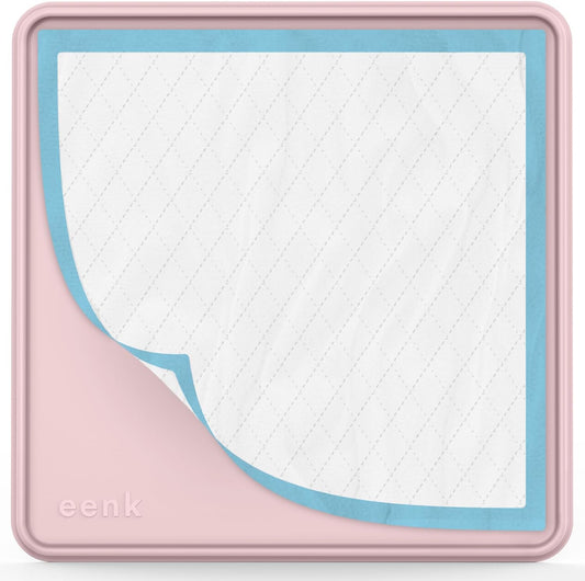 Pee Pad Tray Holder for Dogs - Fits Up to 22 x 22 in. Square Potty Training Pads No Spill Raised Lip High Edge Silicone Mat, Extra Thick and Non-Slip for Indoor Floor Protection (Small, Pink) | eenk