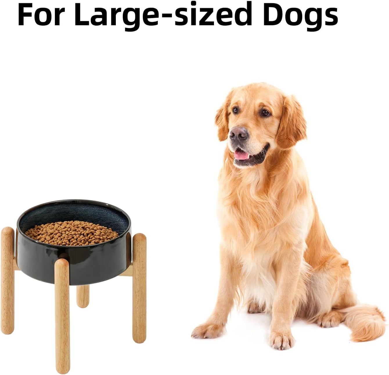 Ceramic 8.2inch Raised Dog Bowl with Stand for Large - Breed Dogs, Pet Food and Water Feeder(Single Bowl with Stand - Starry Sky)