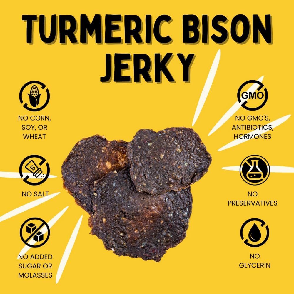 Winnie Lou Turmeric Bison Jerky Dog Treats – Limited Ingredient, Human Grade, Training Treats for Small, Medium & Large Dogs, Made in USA (1 Pack)