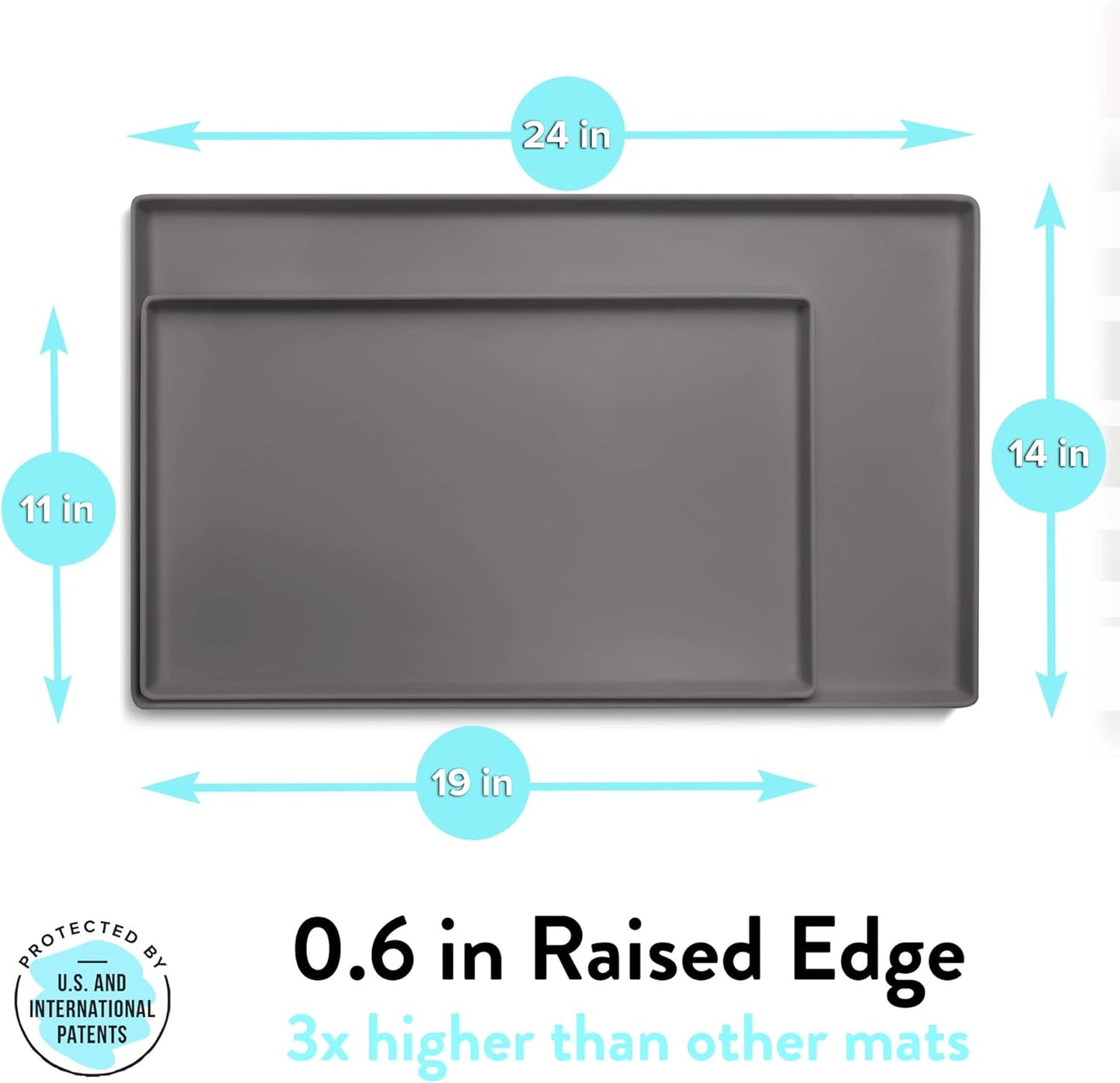 CatGuru Cat Food Mat, Small & Large Feeding Mats, 100% Waterproof Silicone Pet Placemat, Non-Slip Cat Food and Water Bowl or Water Fountain (Small, Carbon)