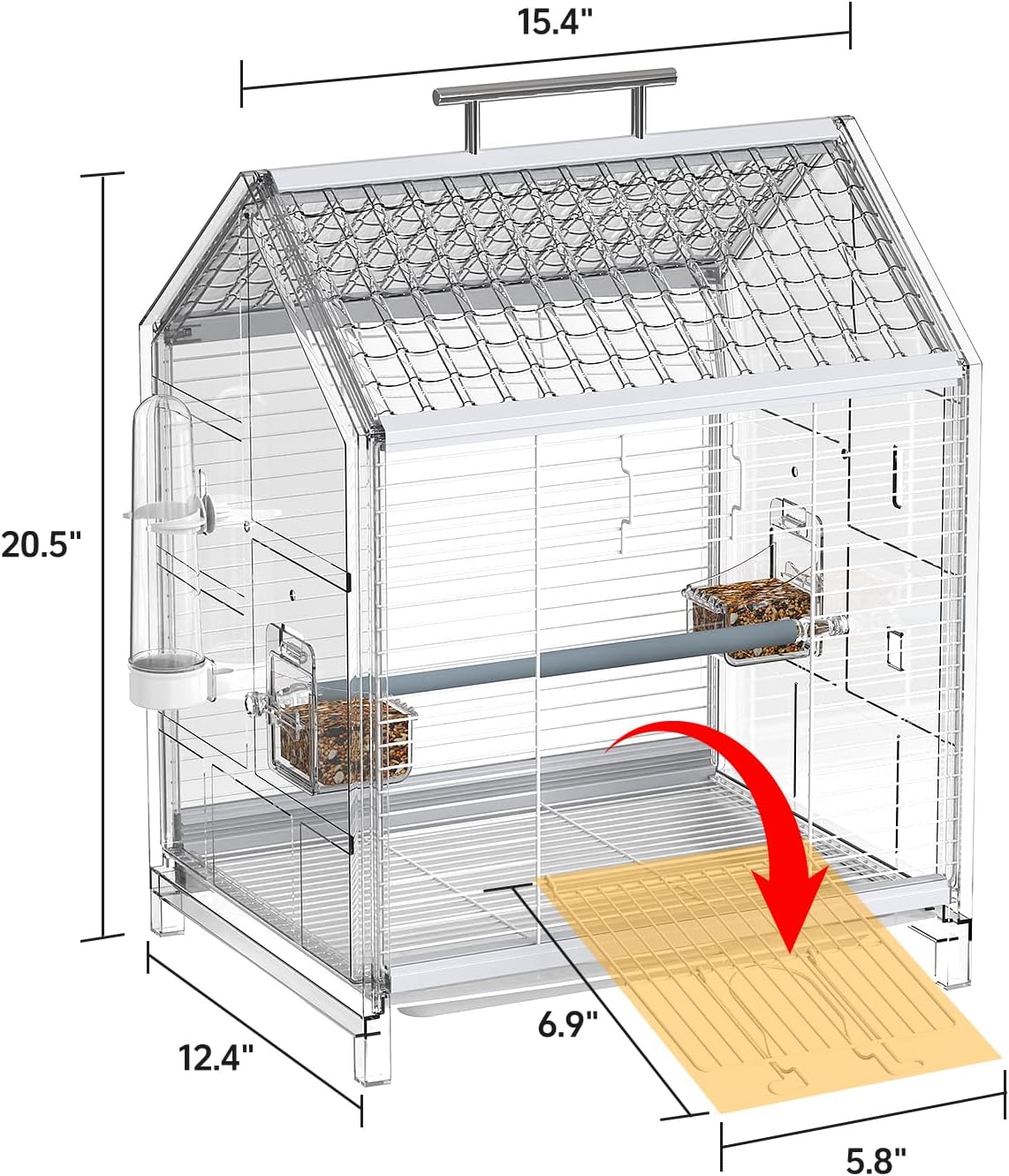 20.5 inch Pet Small Bird Cage, Parrot Cage, Portable Bird Carrier, Temporary Bird Cage in Car, for Home, Outing, Pet Clinic, Temporary Placement, for Small Medium Birds, Clear