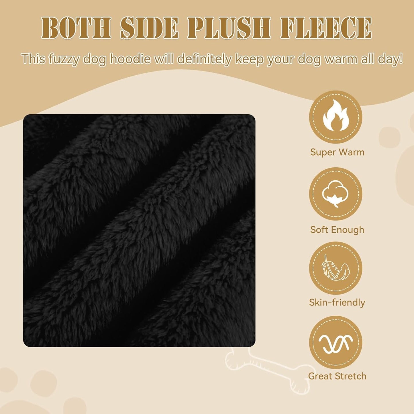 Fuzzy Dog Sweaters for Small Dogs Dog Hoodie Pet Clothes Warm Soft Cozy Coats Hooded Sweatshirt Fleece Small Pet Hoodies Sweater(Black-S)