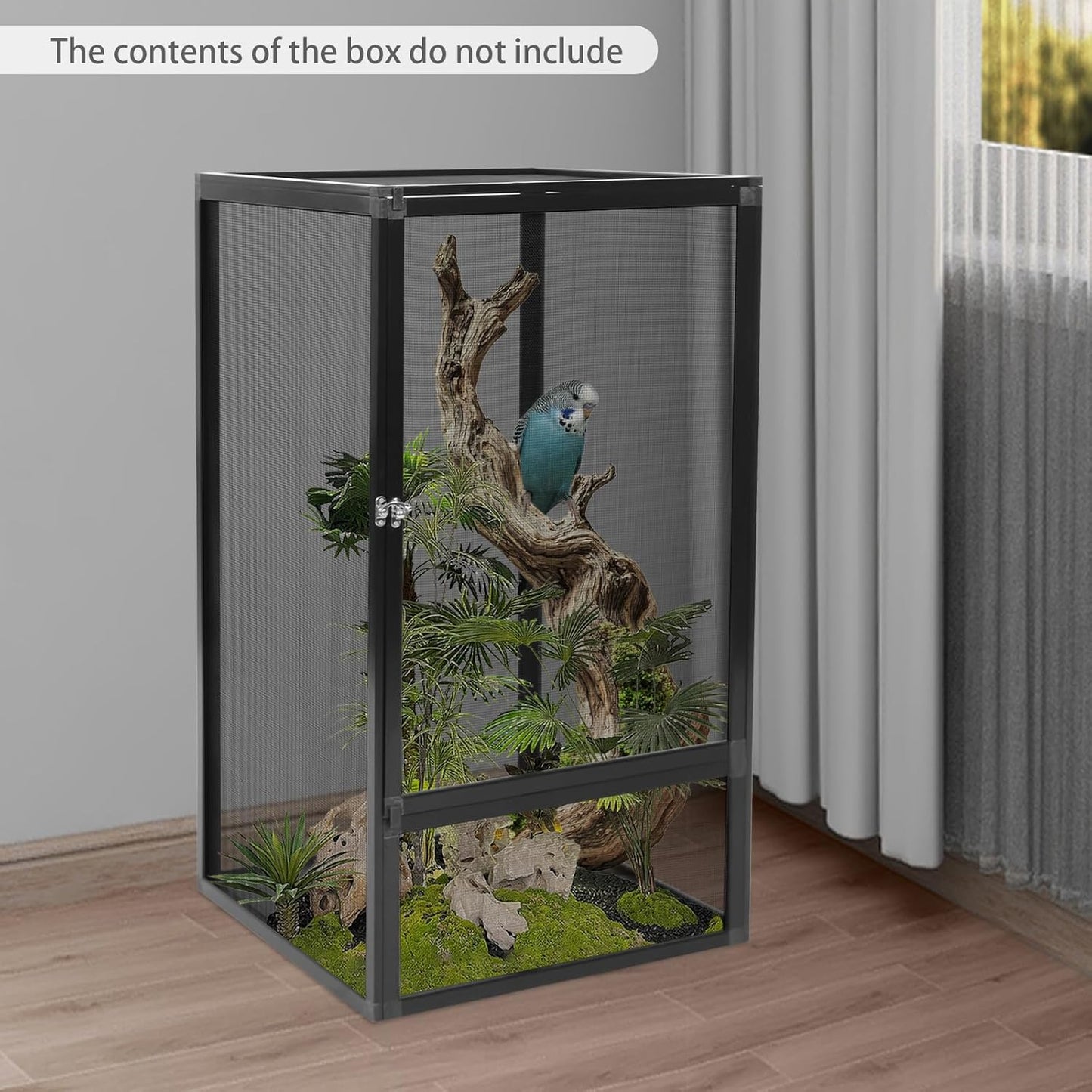 Reptile Pet Feeding Net Box, 17.7"x17.7"x31.5" Micro Habitat Terrarium Enclosure for Small Tree Dwelling Reptiles, Amphibians, Spiders & Other Invertebrates, Insect Terrarium