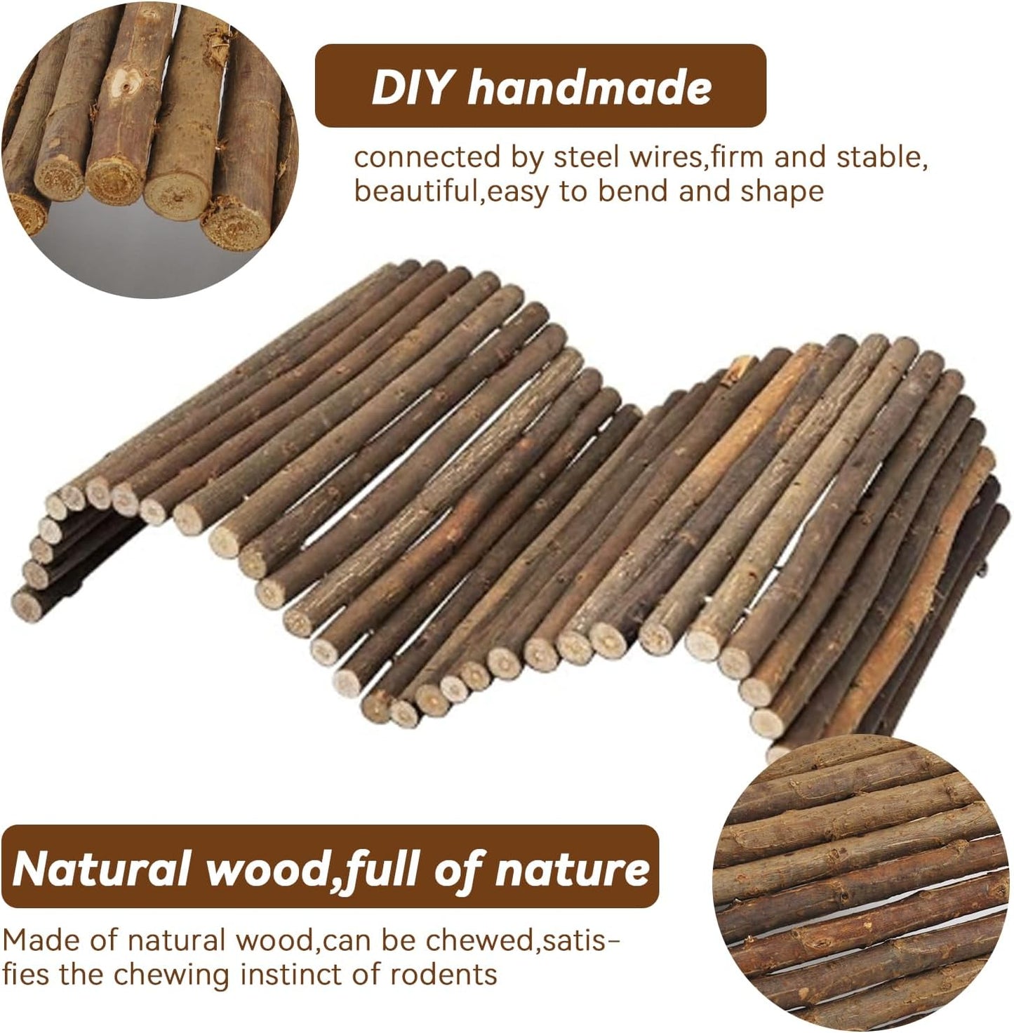 kathson Rabbit Bridge Wooden Hamster Climbing Tunnel Bunny Extra Large Ladder Wood Flexible Hideout for Guinea Pig Chinchilla Ferret Hedgehog Rat Squirrel and Other Rodents(26 x 16 in)