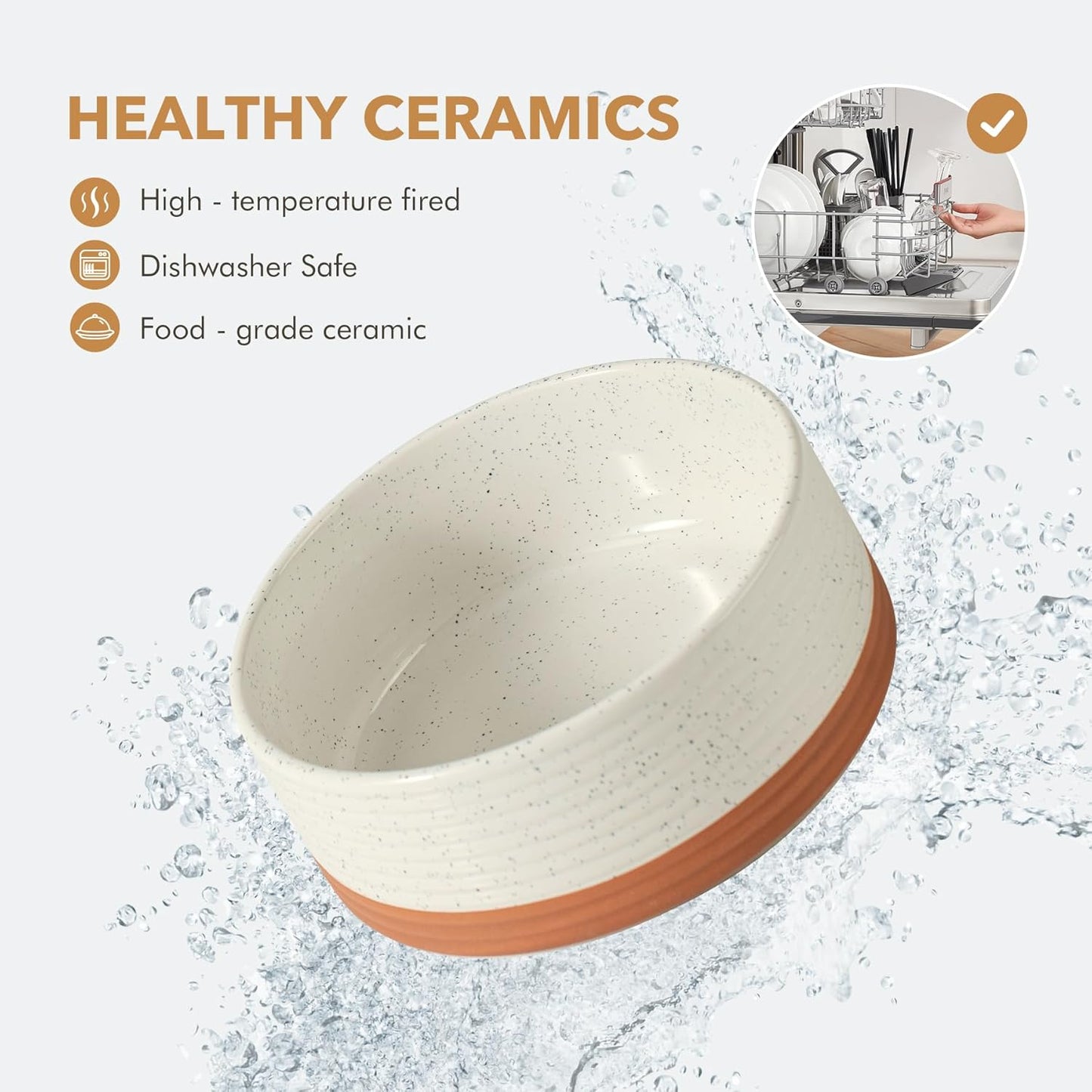 Ceramic 8.2inch Raised Dog Bowl Set, Elevated with Acacia Wood Stand, Food and Water Bowl for Large Breed Dogs, Weighted Pet Dishes(60oz, Vanilla White)