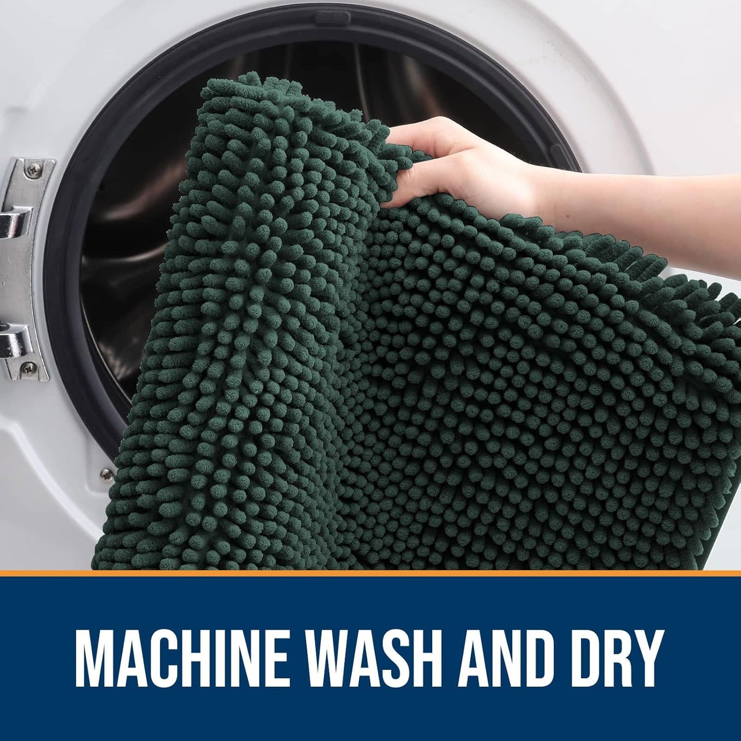 OLANLY Dog Door Mat for Muddy Paws 30x17, Absorbs Moisture and Dirt, Absorbent Non-Slip Washable Doormat, Quick Dry Chenille Mud Mat, Entry Indoor Entryway Carpet for Inside Floor, Blackish Green