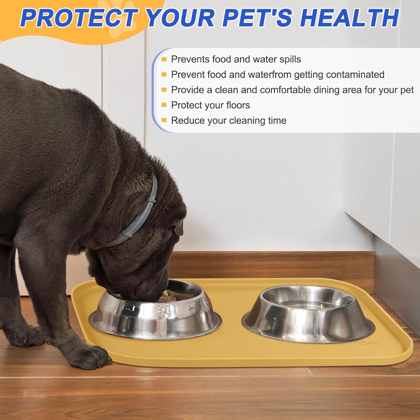 Silicone Pet Feeding Mat with Raised Edge for Food and Water, Dog Bowl Mats, Cat Bowls Placemat with High Lip for Floor Waterproof, Rubber Tray for Cats and Dogs 24 x 16 x0.8 Beige