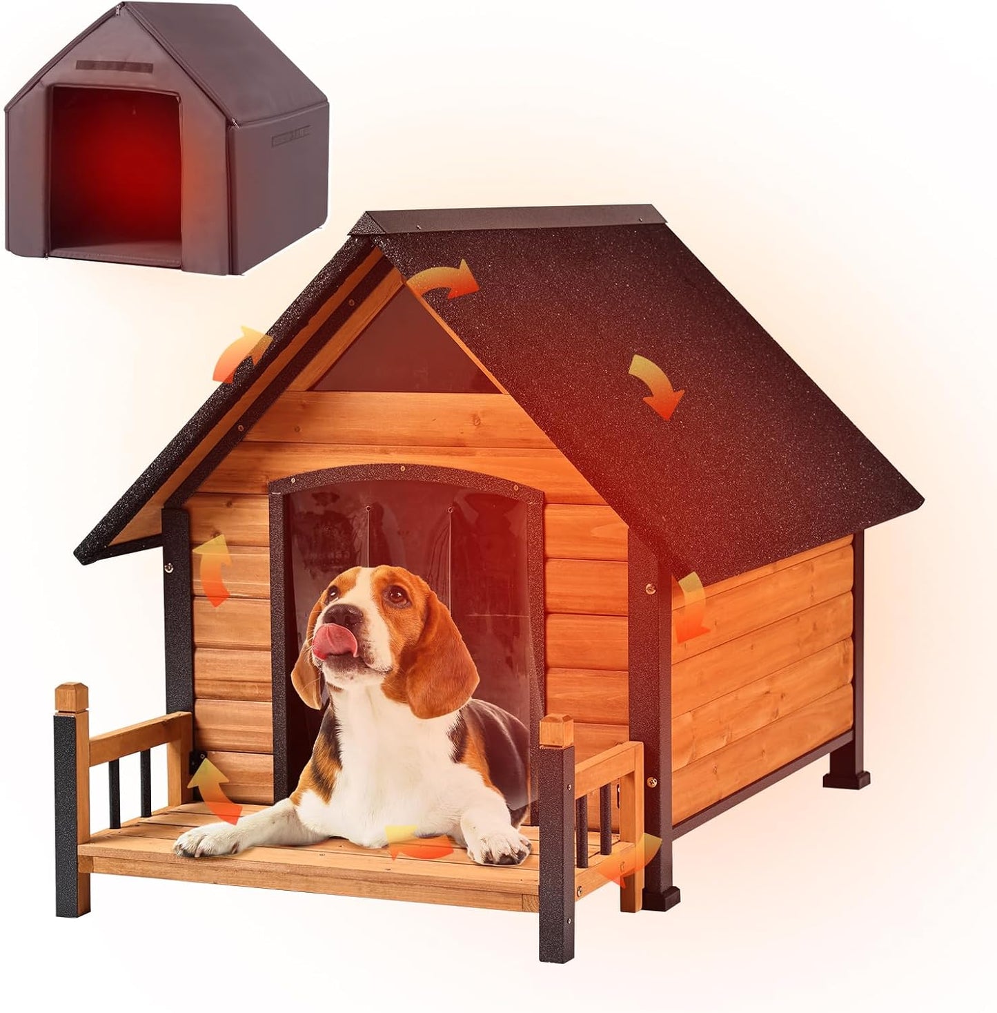 Dog House Outdoor Insulated for Winter, Puppy Kennel with Anti-Chewing Iron Frame, Weatherproof Dog Crate with Insulated Liner for Small Medium Large Dogs (Brown, 45" x 32.9" x 32.6")