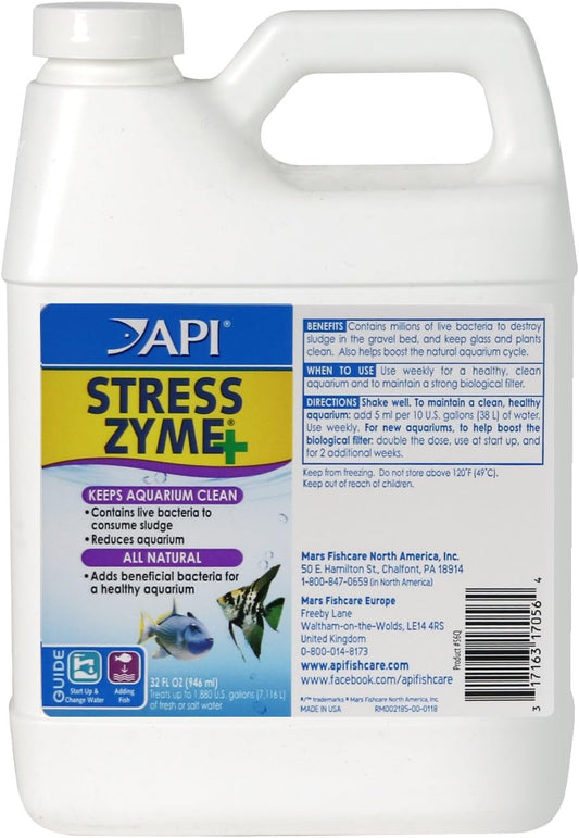 API STRESS ZYME Freshwater and Saltwater Aquarium Cleaning Solution 32-Ounce Bottle