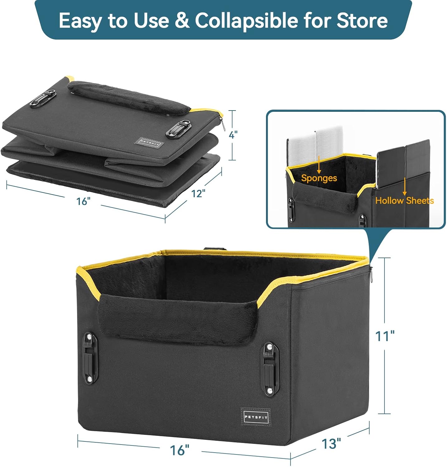 PETSFIT Small Dog Car Seat, Patent Safety Buckles Car Seat for Dogs, Puppy Car Seat with Safety Belt, Suitable for Small Pets Up to 25lbs (Black)