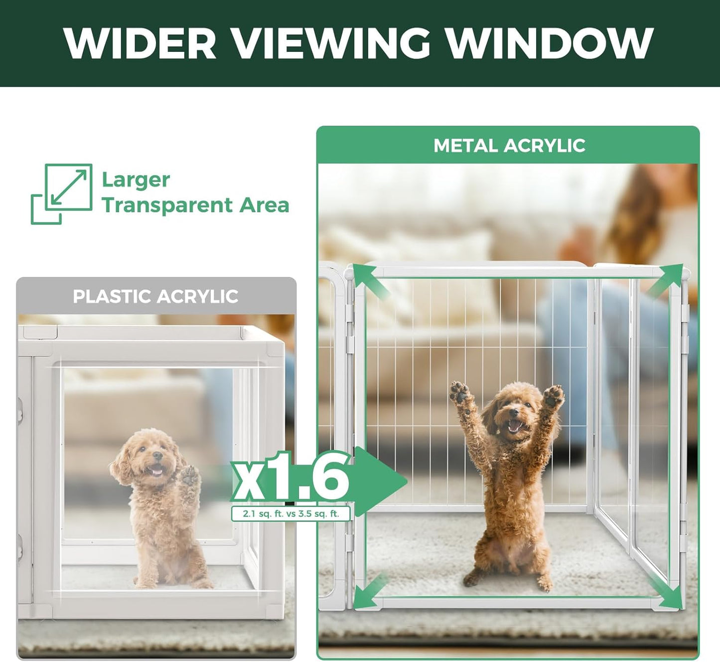 FXW Homeplus Unleashed Indoor Dog Playpen - Stress-Free and Safe Play, Heavy Duty 24 Inch 4 Acrylic Panels + 4 Wire Panels Dog Pen for Puppy and Small Dogs, White│Patented