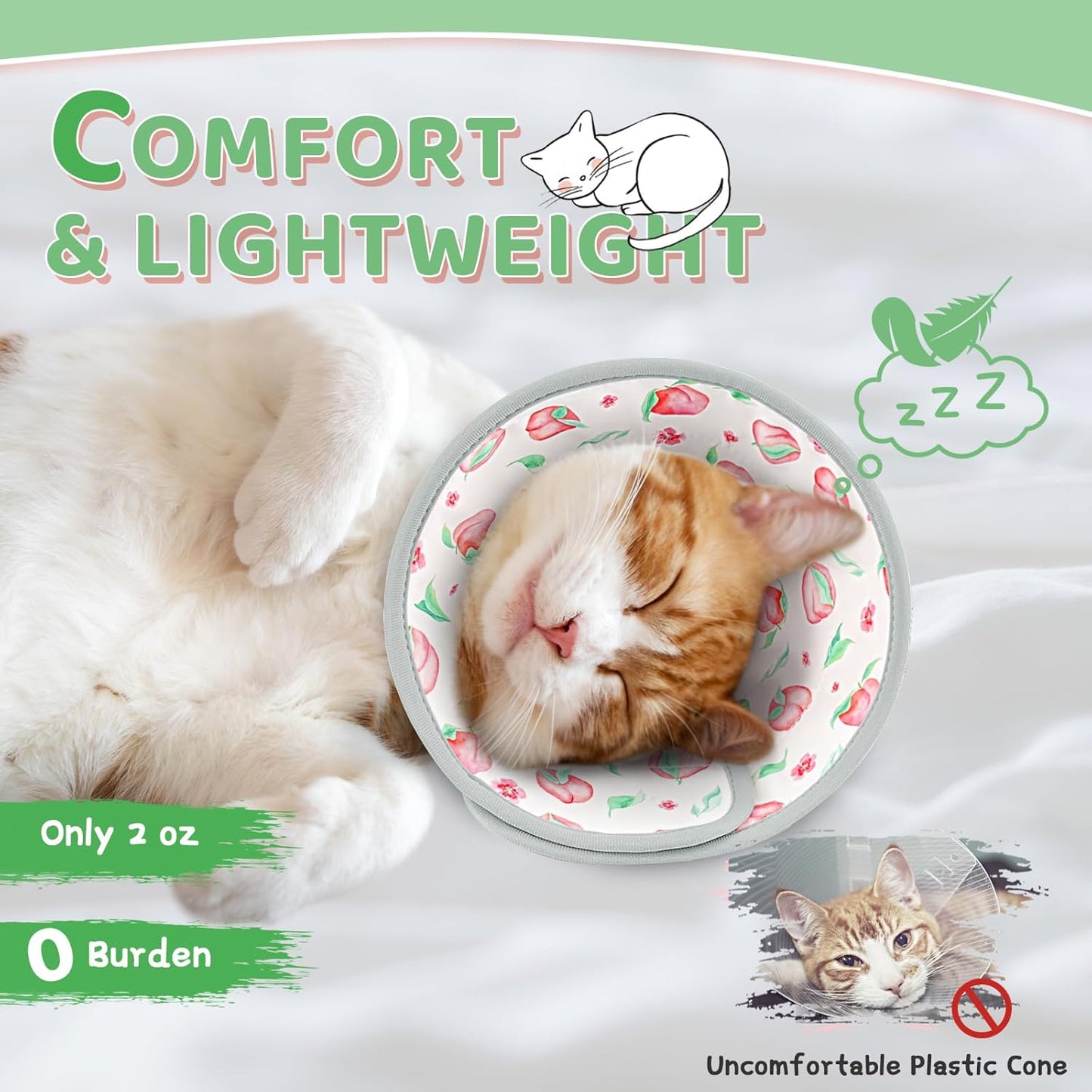 Cat Cone Collar Soft to Stop Licking, Adjustable, Foldable Lightweight Kitten Cones After Surgery Recovery for Cats & Kittens, Cat Cone Alternative (PinkWhite, M)