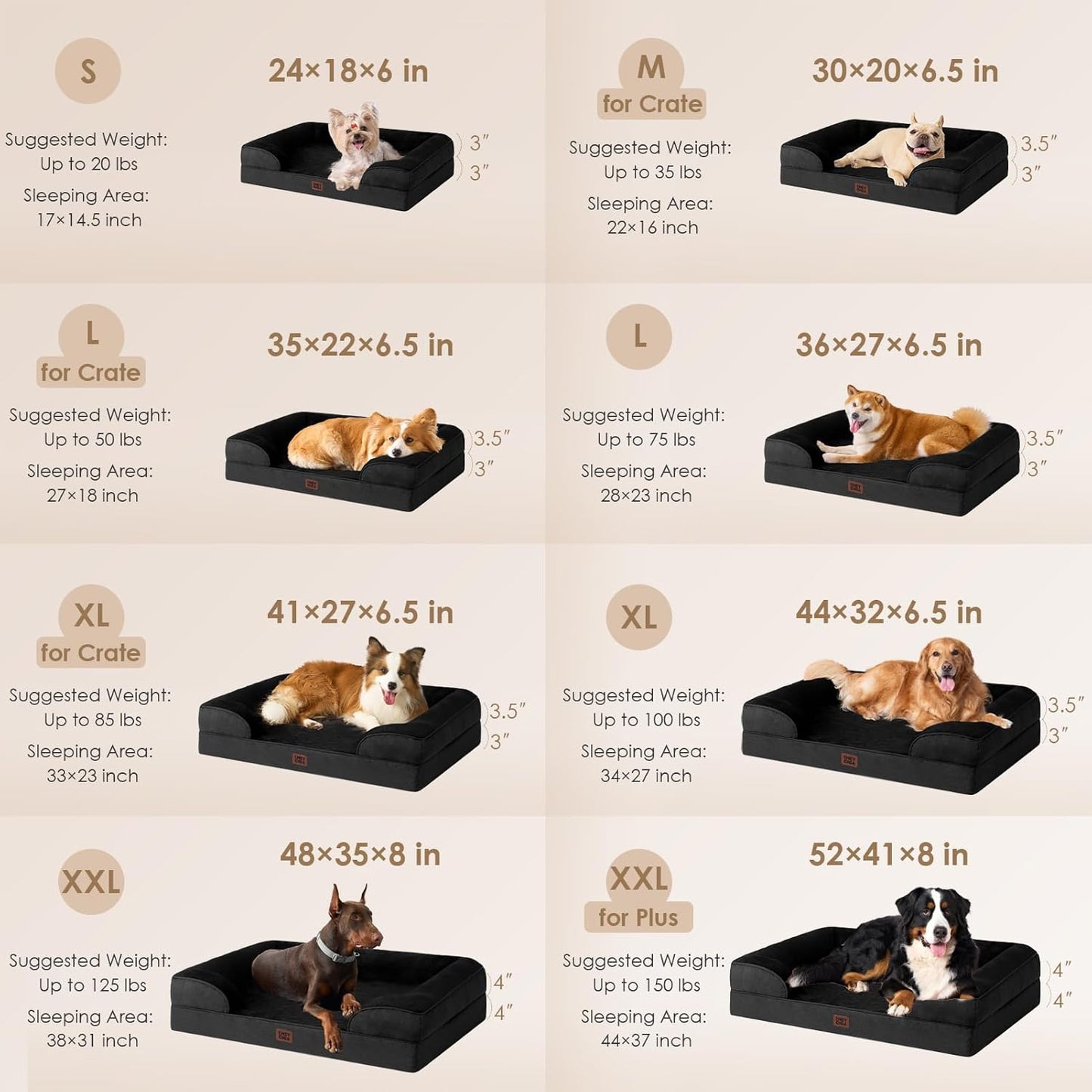 EHEYCIGA Orthopedic Dog Beds for Extra Large Dogs, Waterproof Memory Foam XXL Dog Bed with Sides, Non-Slip Bottom and Egg-Crate Foam Big Pet Couch Bed with Washable Removable Cover, Black