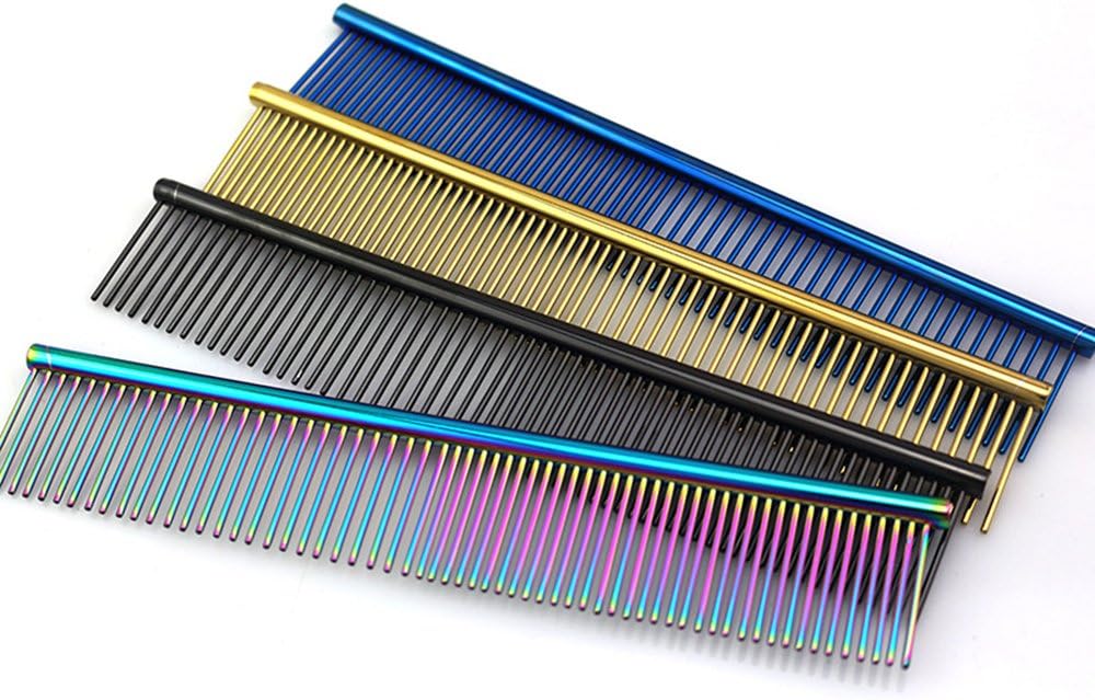 ZoCr Stainless Steel Pet Comb for Dogs Cats, Pet Grooming Comb with Different Spaced Rounded Teeth (Blue)