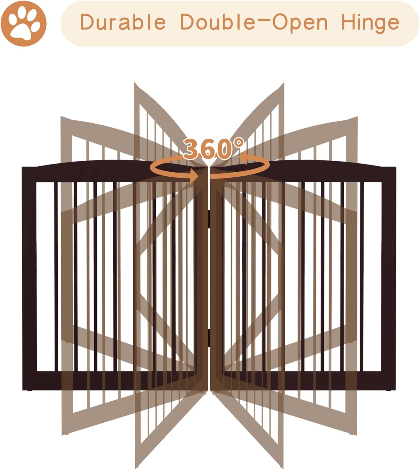 Freestanding Pet Gate for Dogs, Foldable Wooden Dog Gate for House, Indoor Dog Gate for Stair, Doorway, Gates for Dogs Indoor, 80 Inch Wide, 4 Panels 24",Brown