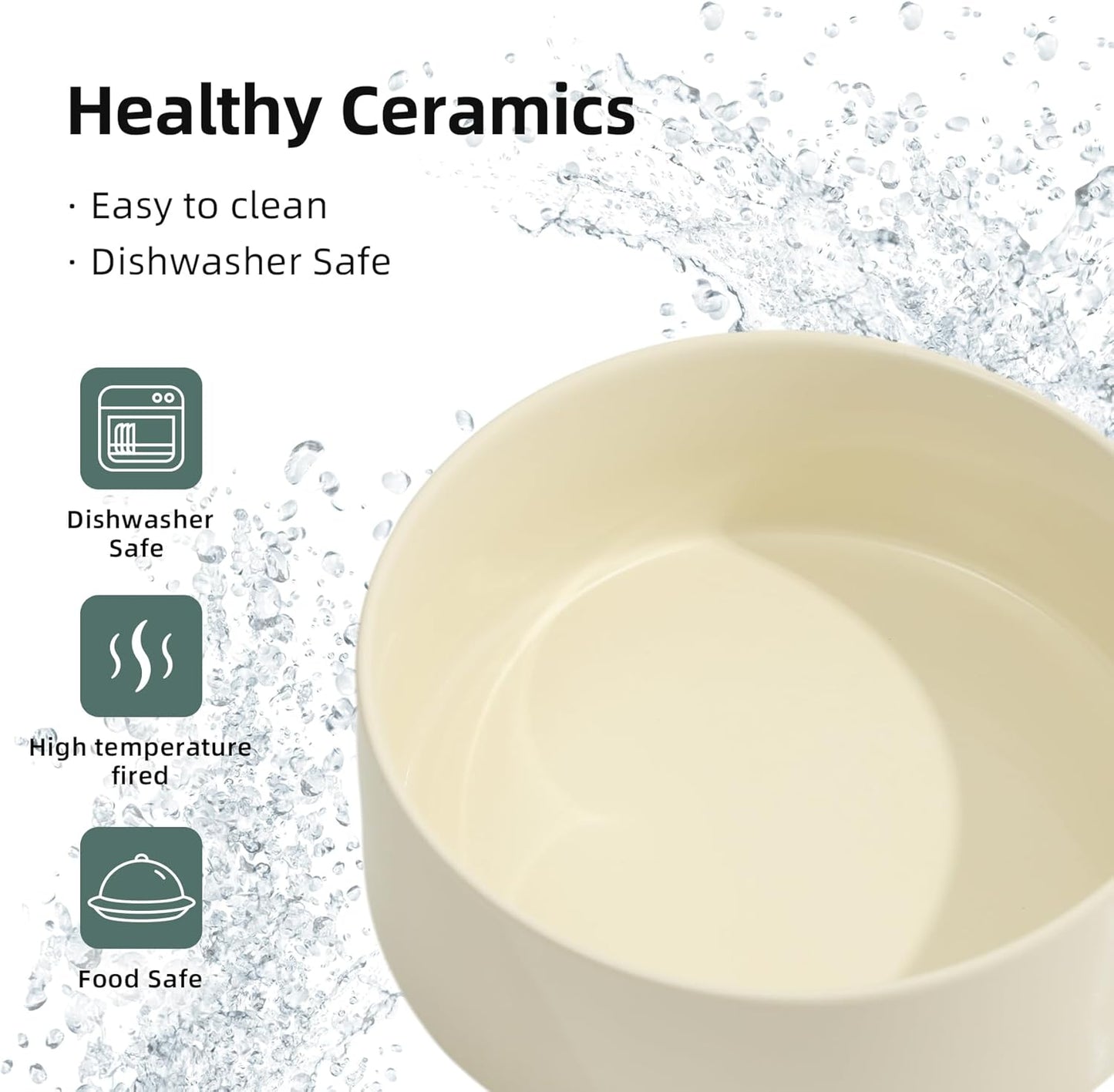 Ceramic 6.1inch Dog Bowls for Small and Medium Breed Dog Dish Pet Food and Water Bowl (Set of 2 Bowls - Beige, 28oz)