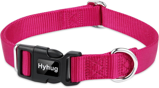 Hyhug Pets Solid Color Classic Regular Heavy Duty Basic Collar for Large Dogs, Unique Design Adjustment Triglide Slide (Buckle) Can Attached Name Tag Accessories. (Large, Rose Red)