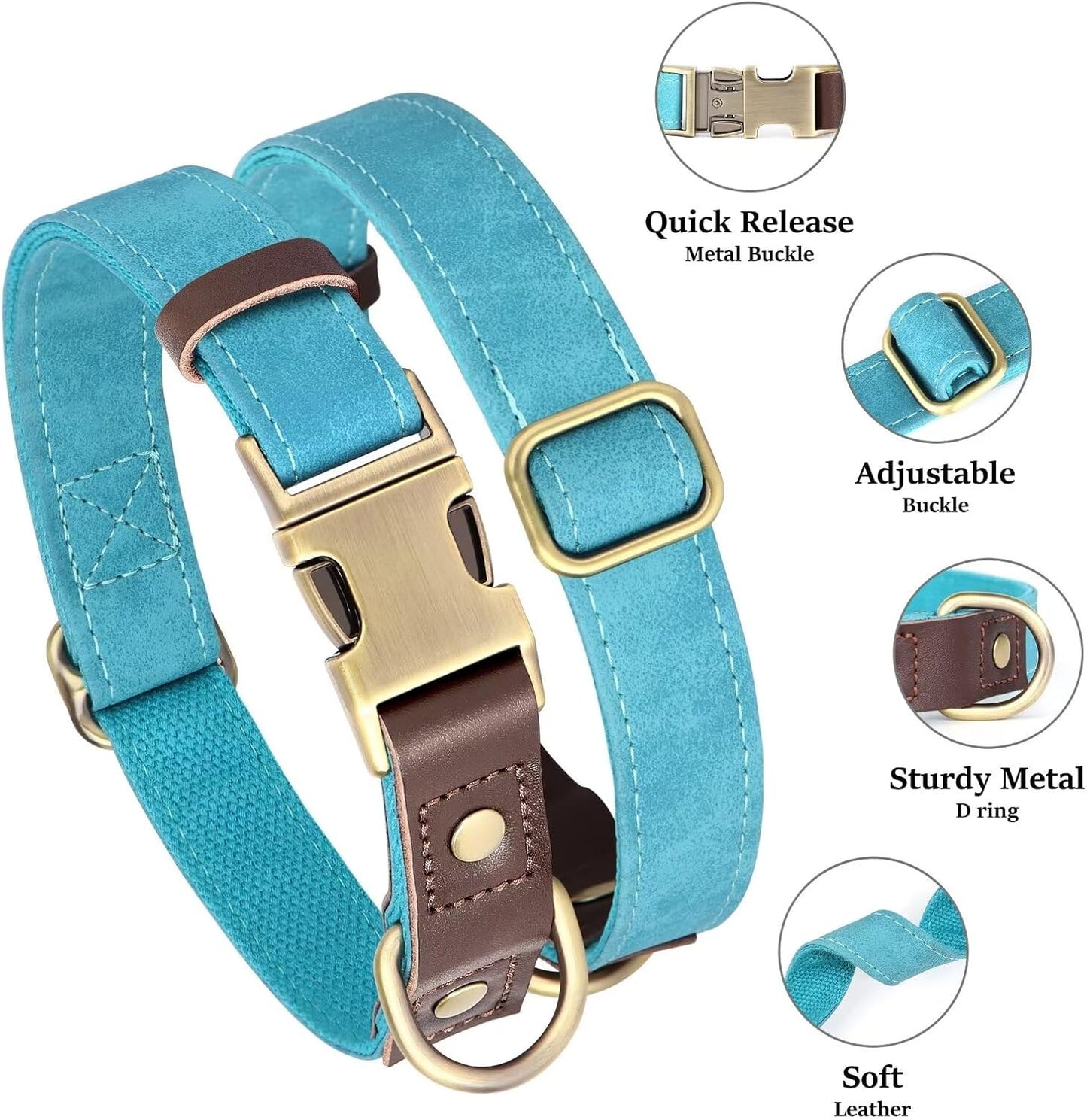 Didog Soft PU Leather Dog Collars for Small Dogs,Classic Adjustable Dog Collars with Quick Release Metal Buckle,Easy Clean and Comfortable with Nylon Lining,Light Blue,S Neck 10-15"