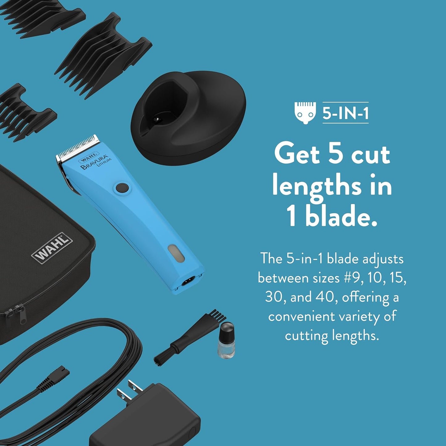 WAHL Professional Animal Bravura Lithium Ion Clipper - Pet, Dog, Cat, and Horse Corded/Cordless Clipper Kit, Turquoise (41870-0438)