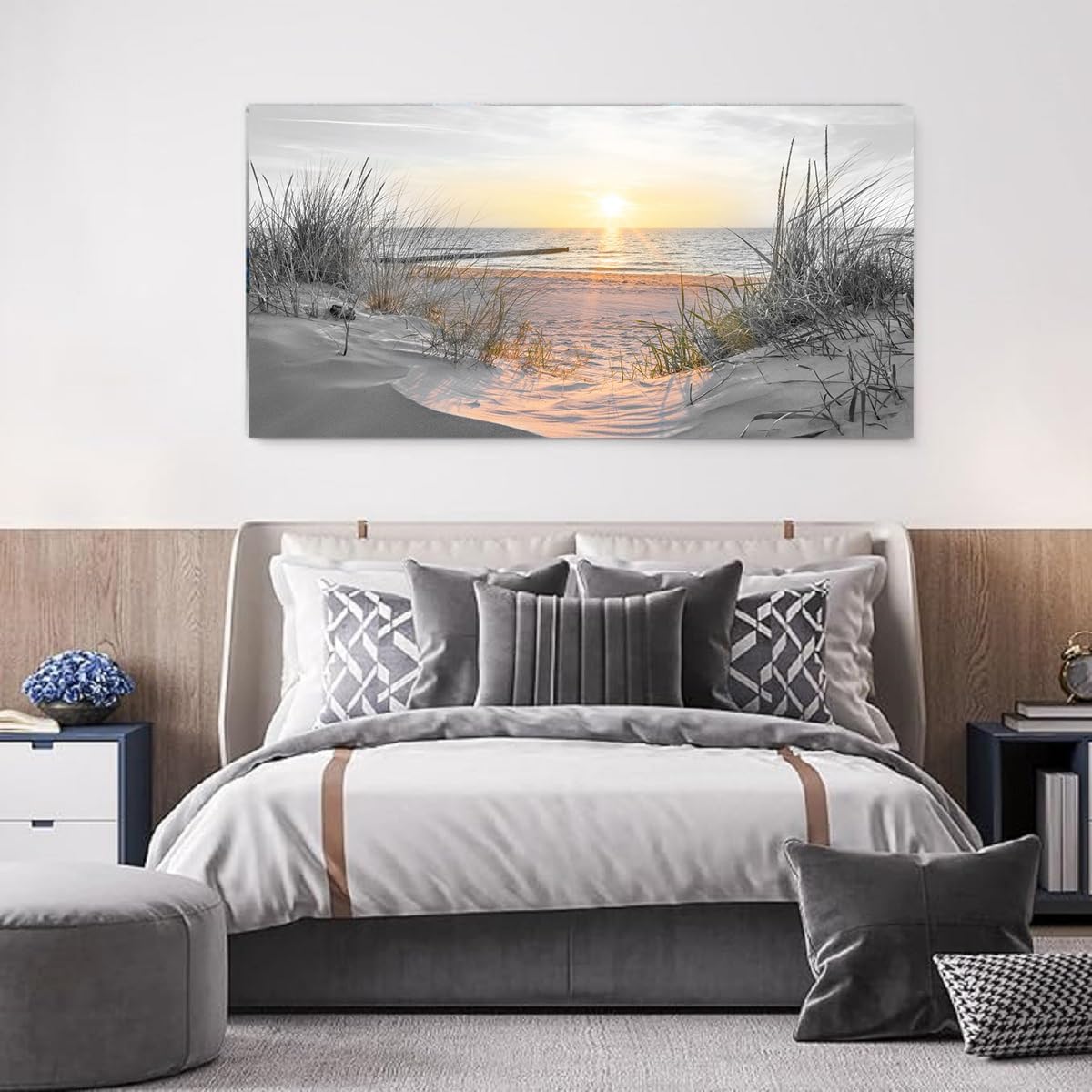 Yxbhhym-Black and White Beach Wall Art Decor for Living Room Sunset Coastal Wall Décor Large Picture Ocean Room Decor Seascape Artwork Sea Scene Painting Print Framed Office Bedroom Decorations