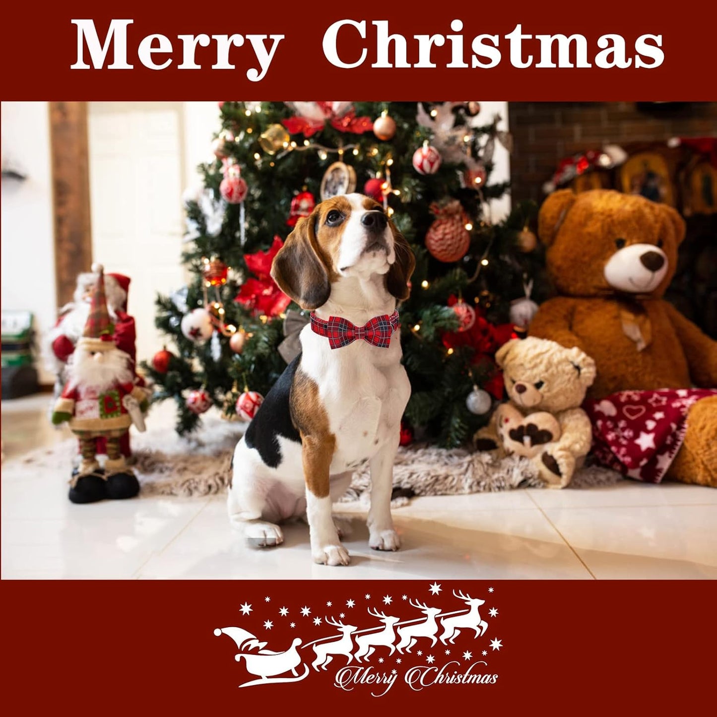 Unique style paws Christmas Dog Collar with Bow Tie Red Black Grid Cotton Collar Adjustable Puppy Plaid Collar for Small Medium Large Dogs