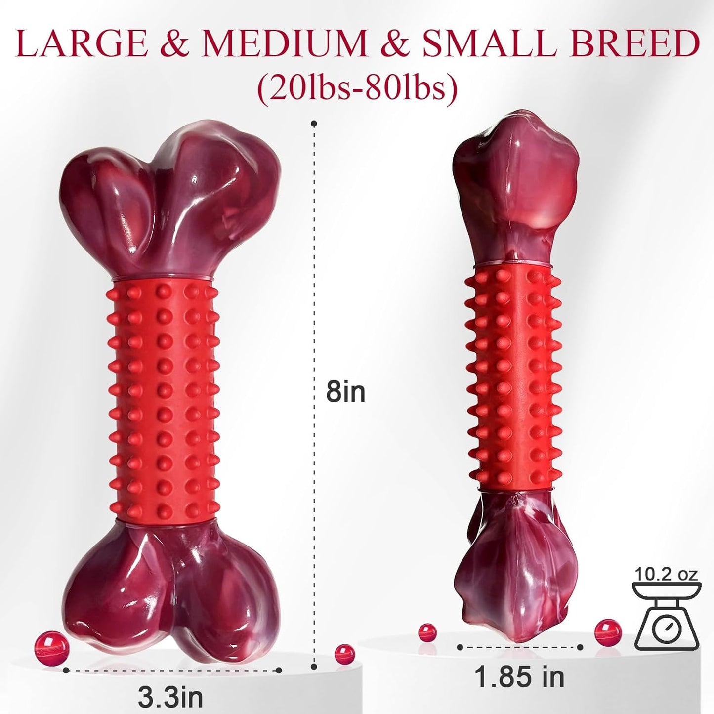 Apasiri Tough Dog Toys for Aggressive Chewers Beef Flavor: 8" Dog Chew Bone for Large Breed, Nylon & Rubber Chew Toy for Medium Large Dogs
