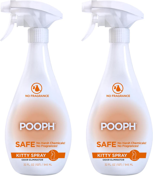 POOPH Kitty Spray - Odor Eliminator, 32oz - Dismantles Odors on a Molecular Basis, Cats, Freshener, Eliminator, Urine, Poop, Pee, Deodorizer, Fresh, Clean, Furniture, Potty, Safe - 2 Pack