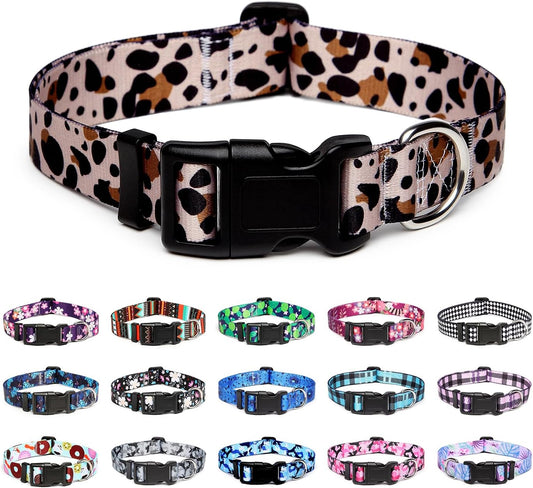 Mercano Adjustable Dog Collar - Special Design Patterns, Soft Nylon Comfortable Durable Pet Collar for Small Medium Large Dogs (L, Leopard)
