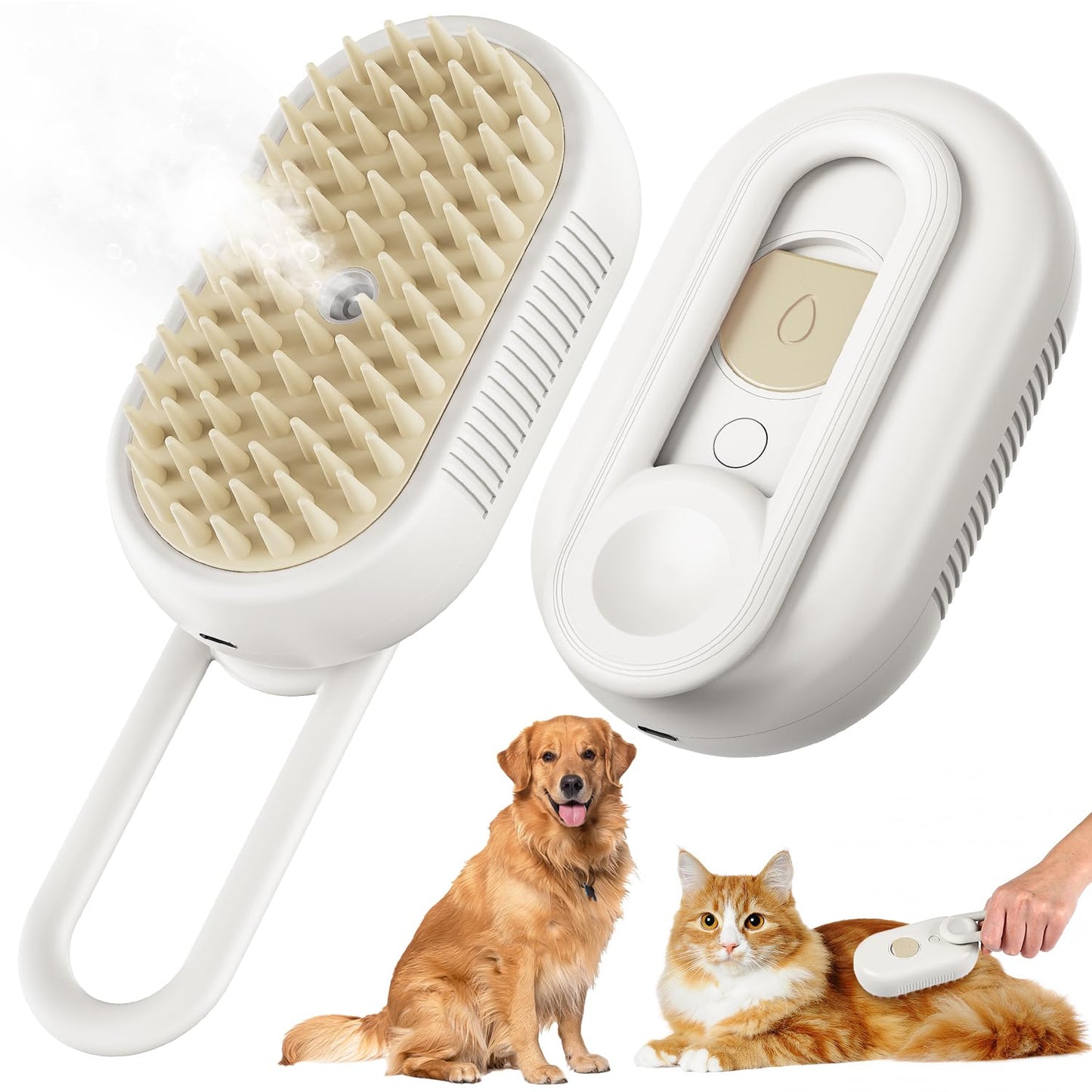 Upgrade Cat Steam Brush, 3 in 1 Pet Steam Groomer Brush, Rechargeable Pet Steam Groomer Comb for Massaging and Cleaning Shedding Pets Hair, Anti-Static Hair Removal Comb for Cats Dogs (White)