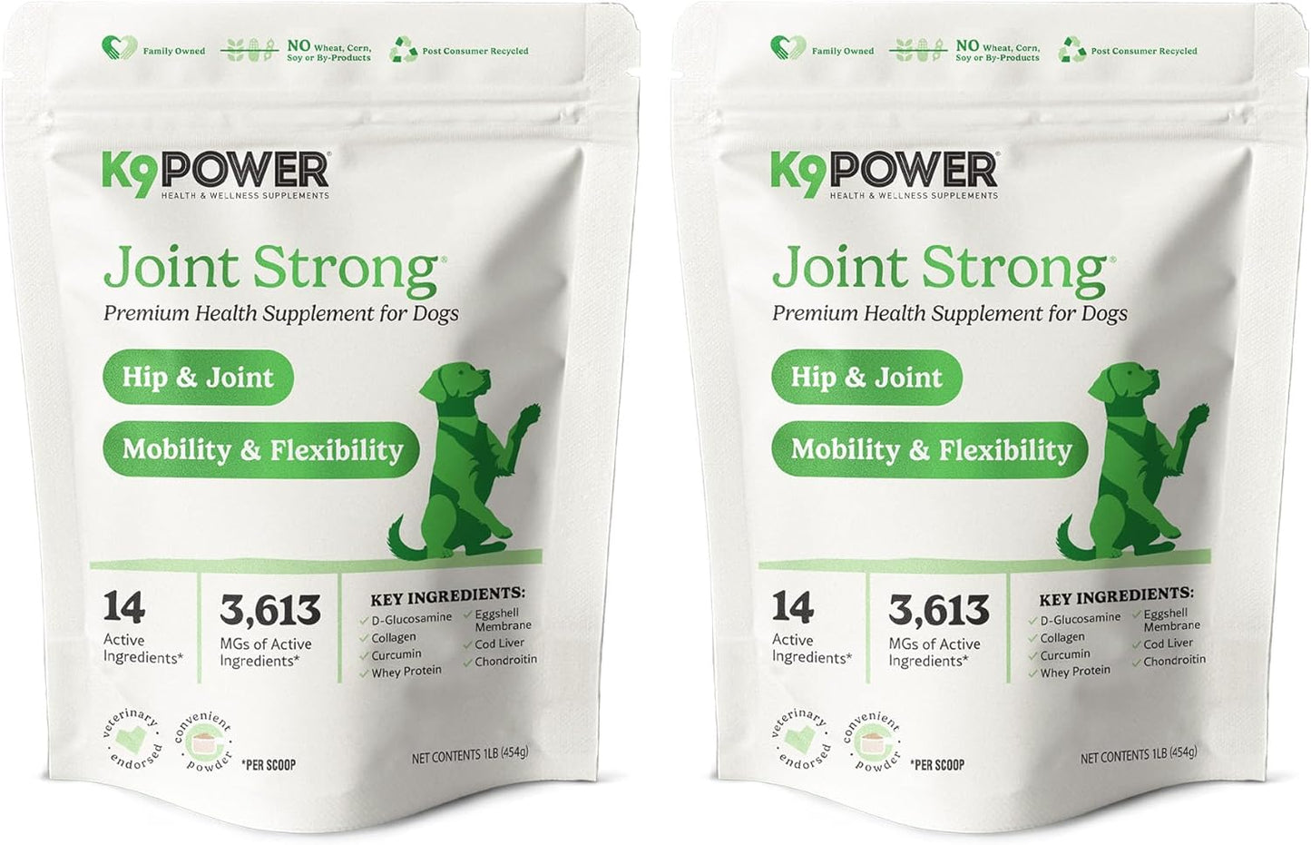 K9 Power Joint Strong Supplement 1 lb - Dog Joint Health & Mobility Support with Glucosamine, Curcumin, Chondroitin, Hip & Joint Pain Relief - Pack of 2