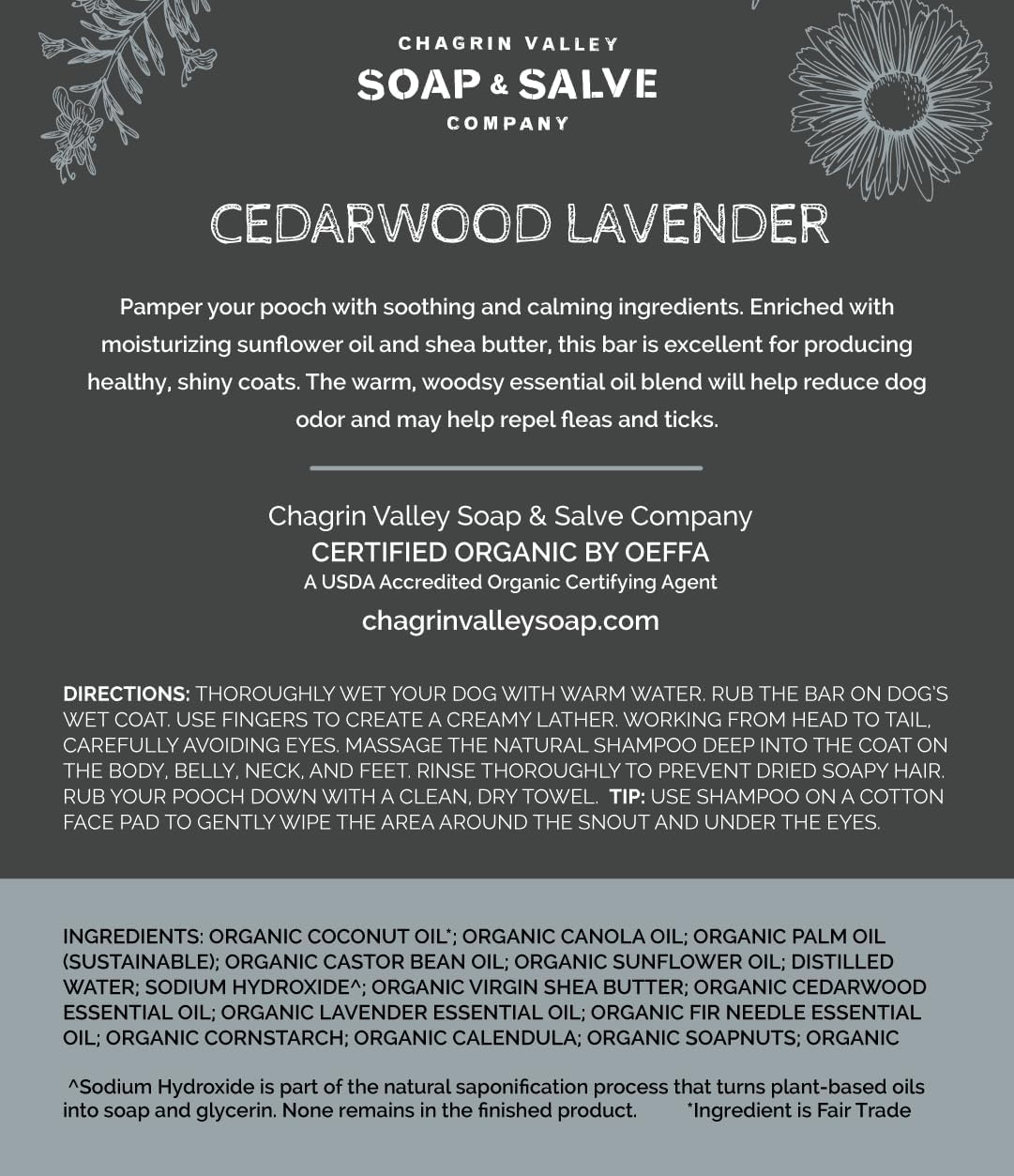 Chagrin Valley Soap & Salve Organic Dog Shampoo and Conditioner - Puppy Shampoo Itchy Skin Relief and Puppy Essentials - Natural Handmade Cedarwood Lavender, 3.8 oz Bar Soap 3-PK