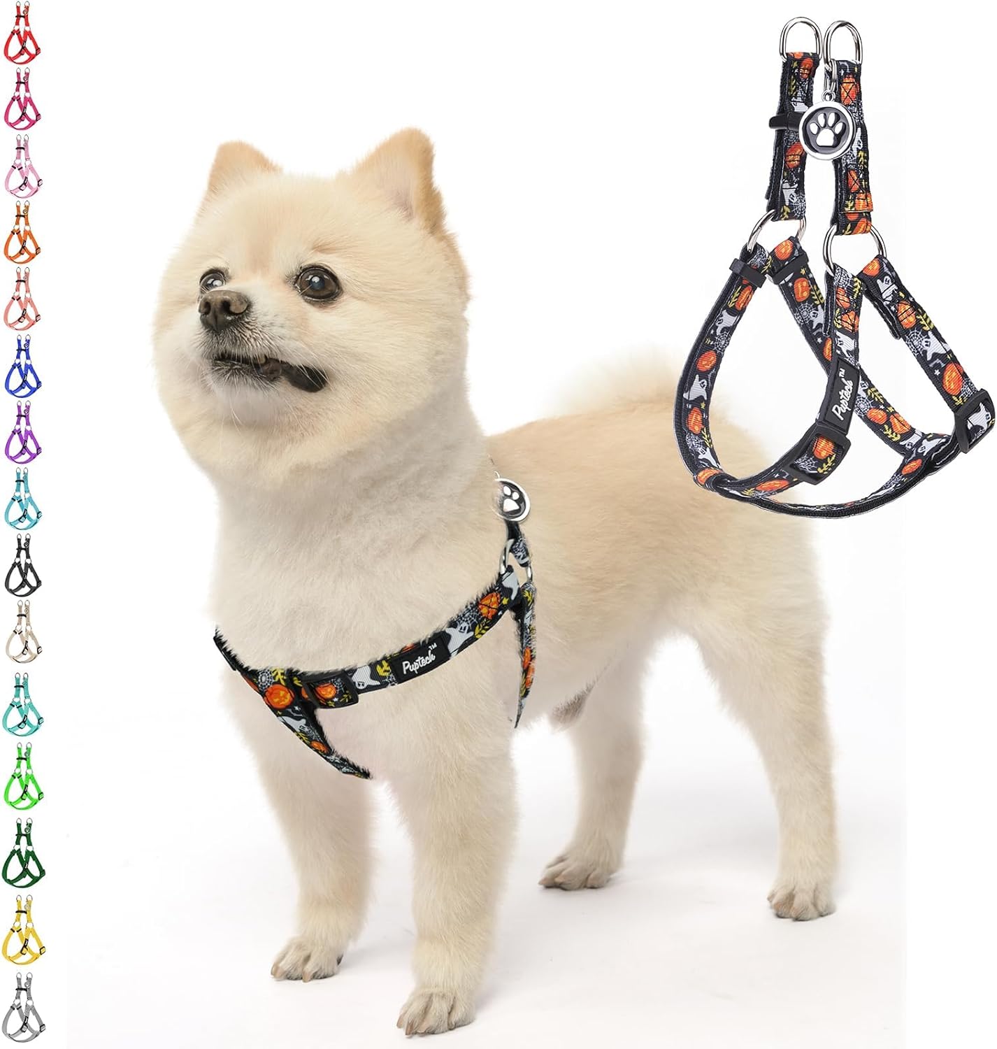 PUPTECK No Pull Dog Harness Soft Adjustable Basic Nylon Step in Puppy Vest Outdoor Walking with ID Tag, Halloween, S