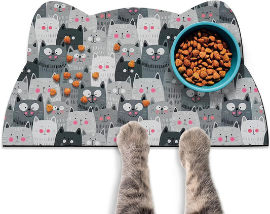 Cat Food and Water Bowl Mat - Pet Feeding Absorbent Placemat for Floor, Grey Small 17.7 * 9.8 Inch