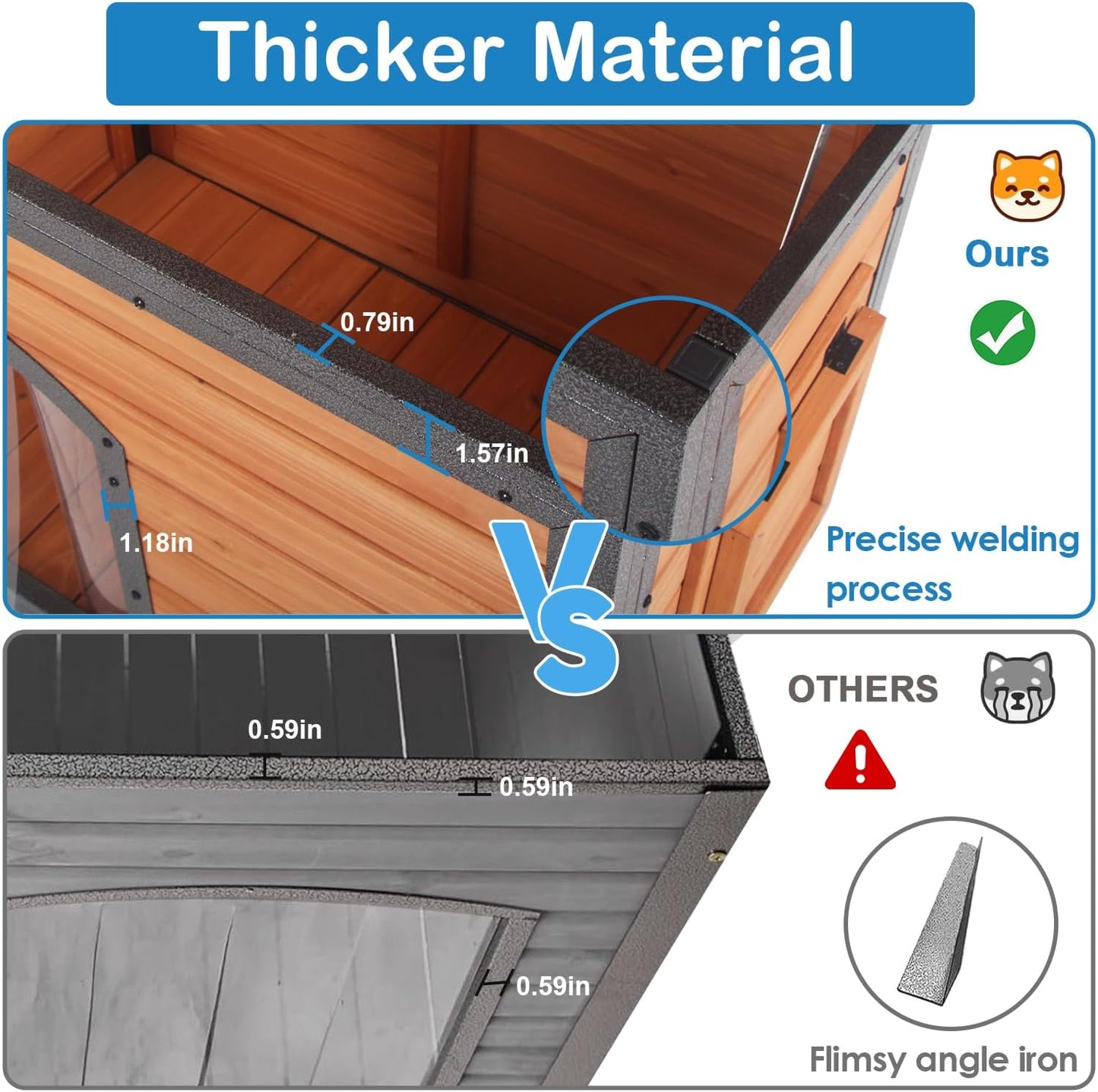 Dog House Outdoor Insulated 43.3" L Large Dog Kennel 6 Sides All-Round Foam Winter Weatherproof for Small Medium Large Dogs with Strong Metal Chew Proof Frame