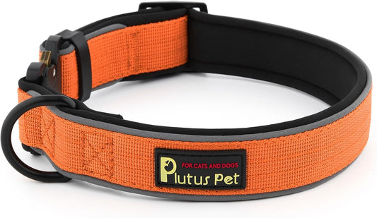 Plutus Pet Tactical Dog Collar, Reflective, Adjustable Heavy Duty Dog Collar, Soft Padded and Comfortable, for Small Medium and Large Dogs (Orange, XS)