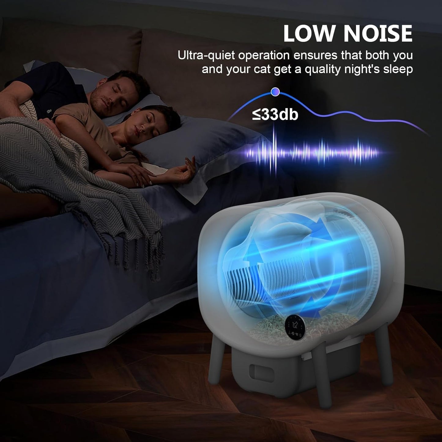 Cumrige Self Cleaning Litter Box, Large Capacity Automatic Cat Litter Box Self Cleaning for Cats, App Control,Safety Protection, 2 Roll Garbage Bags,White & Grey