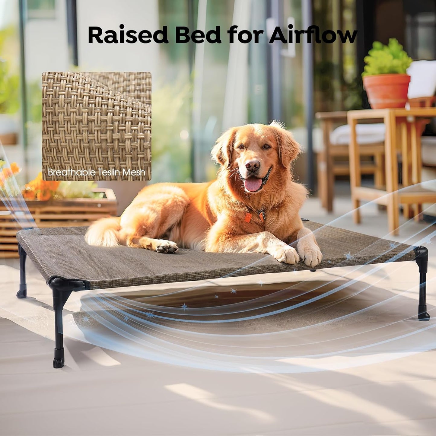 Veehoo 2 Pack Raised Dog Bed, Cooling Elevated Dog Bed, Portable Pet Cot with Washable & Breathable Mesh, No-Slip Feet, Durable Dog Cots Beds for Large Dogs, 42" x 30", Beige Coffee, CWC1803-L