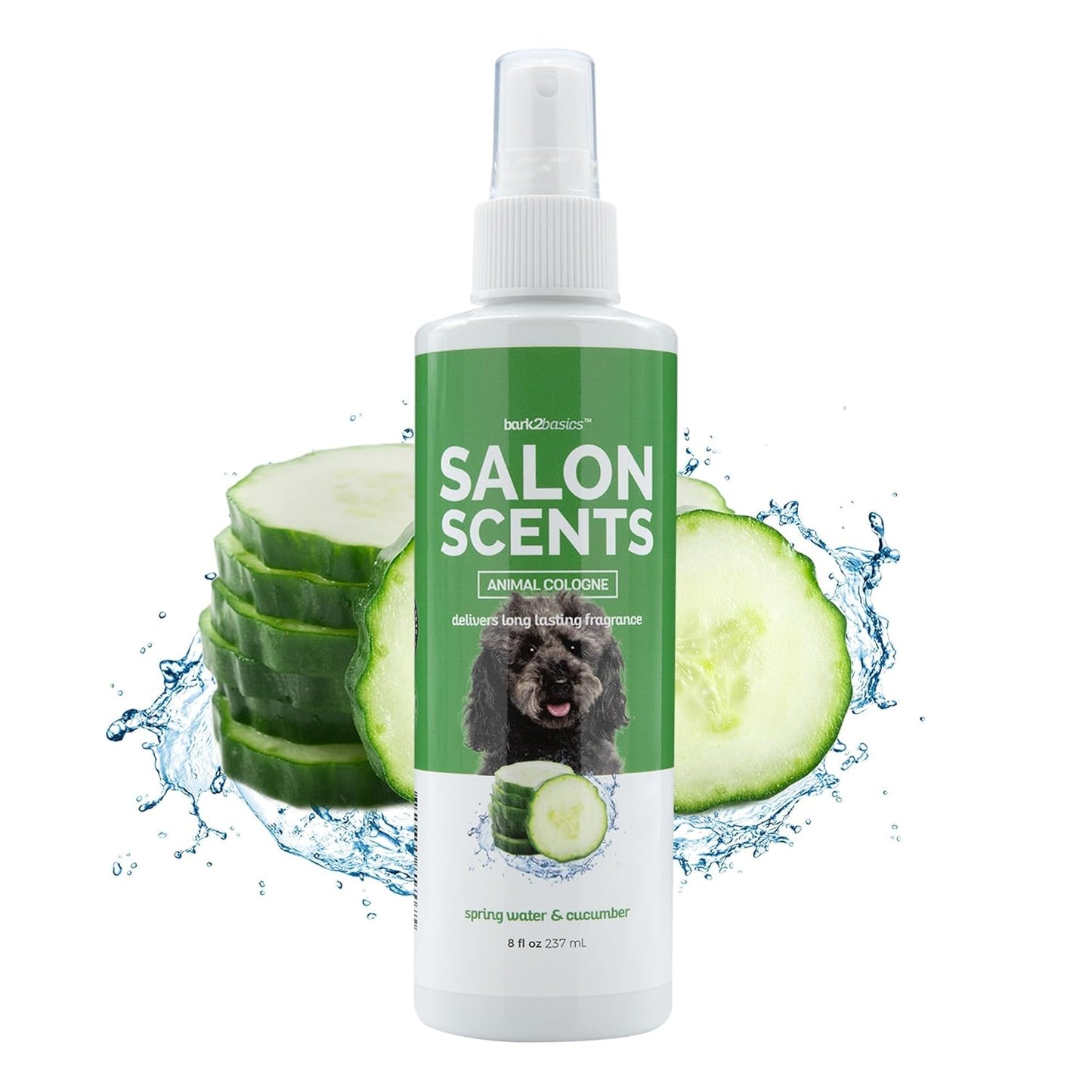 Bark2Basics Salon Scents Pet Grooming Cologne - 8 oz, Natural Professional Groomer Perfume for Dogs and Cats, Long Lasting, Deodorizing, (Spring Water and Cucumber)