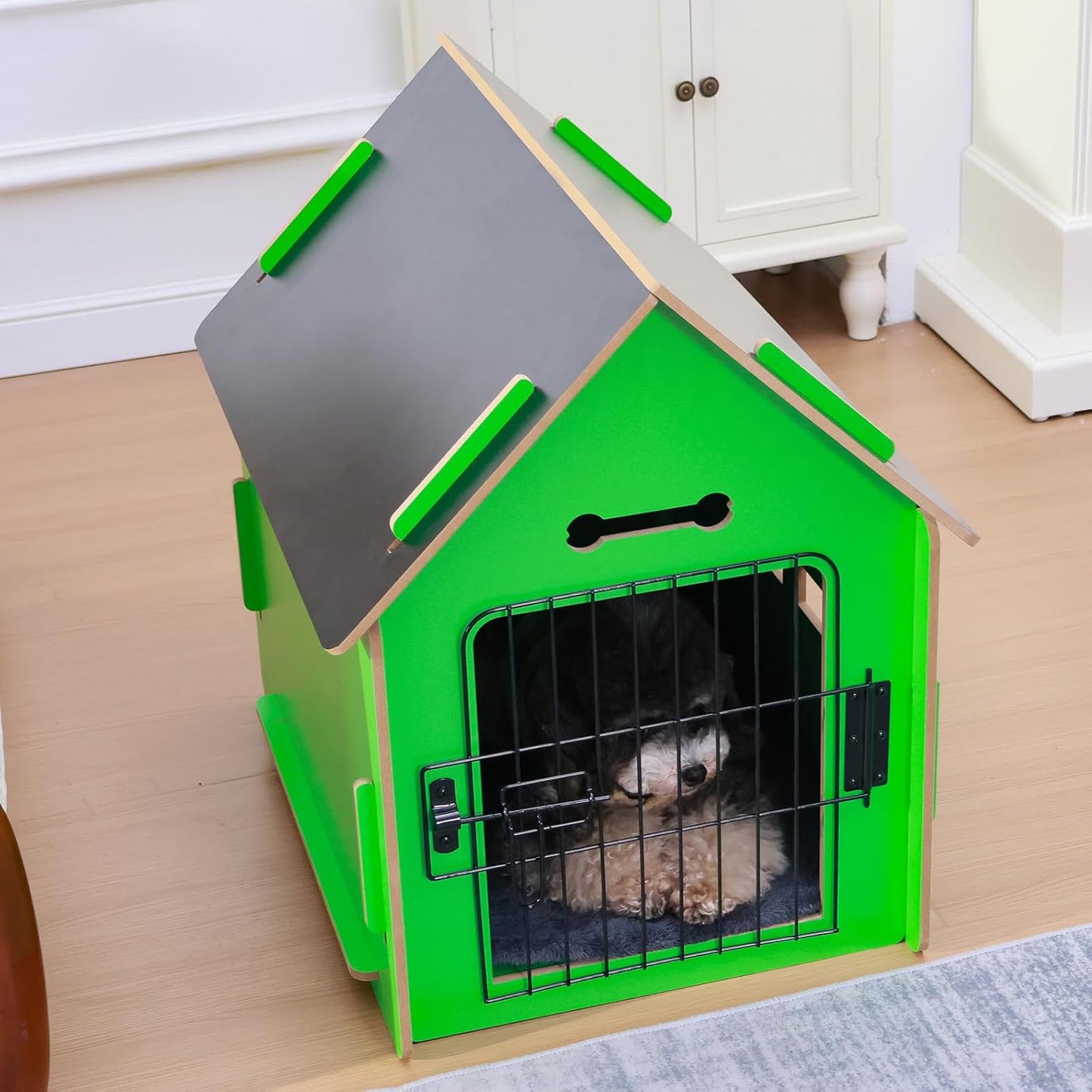 Dog House Indoor for Small Dogs or Cats, Cozy Wooden Design, Small Indoor Bed House, with Air Vents and Elevated Floor Warm Dog Cave (Green)