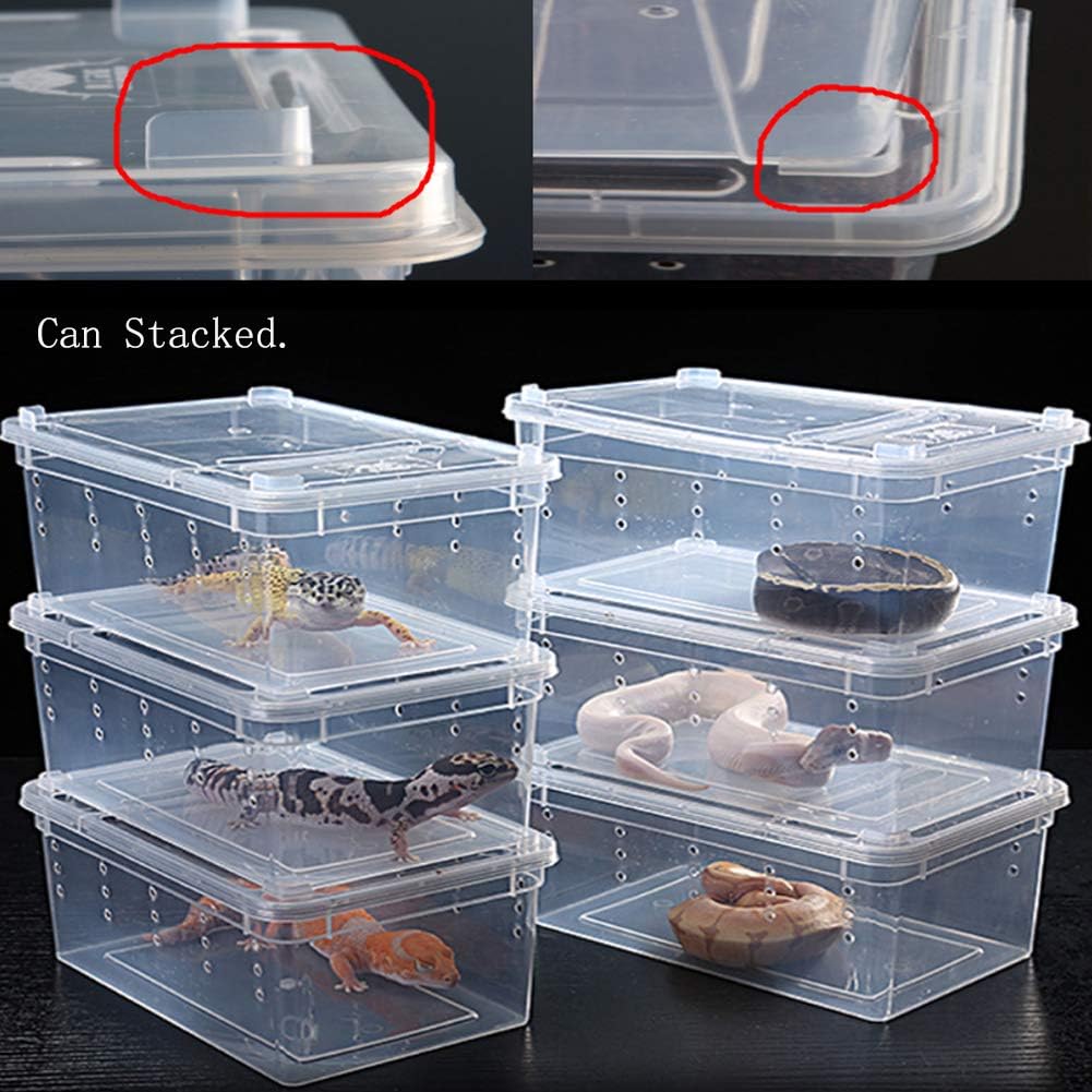 2 PCS Reptile Feeding Box Lizard Tarantula Habitat Cage Hatching Container Snake Breeding Box Transparent Portable Plastic Mini Pet Houses for Scorpion Spider Frog